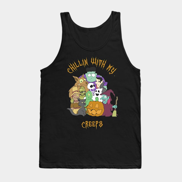 Chillin With My Creeps Halloween Costume Party T-shirt Tank Top by JDaneStore